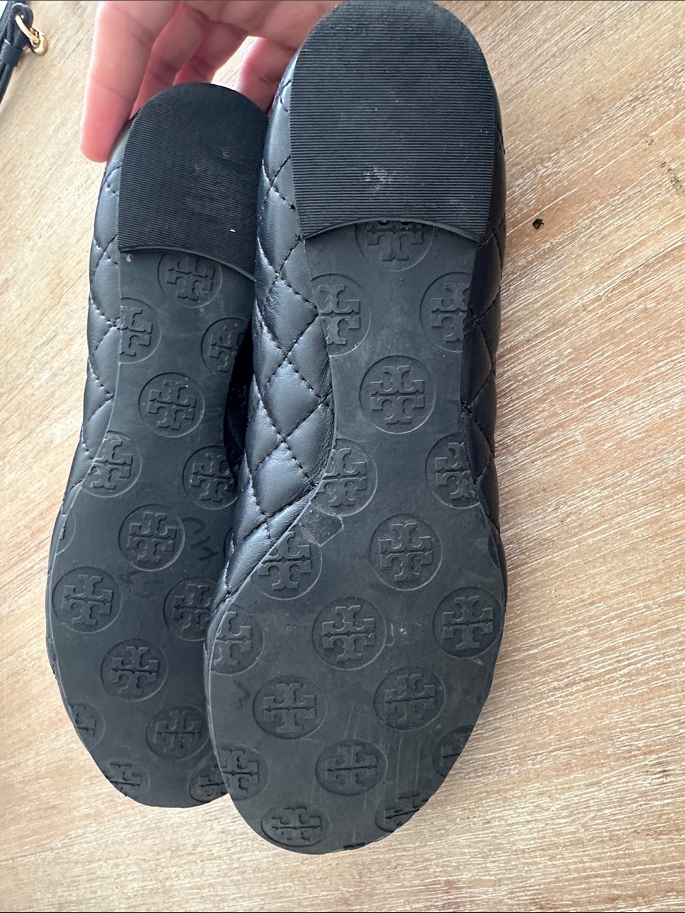 Tory Burch Black Quilted Leather Logo Round-Toe Flats - Picture 8 of 9